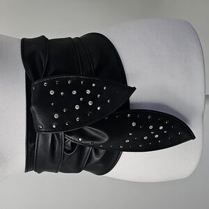 Obi Wrap Belt Soft Faux Leather Black wSilver Studs Feminine Goth BikerCore Sexy